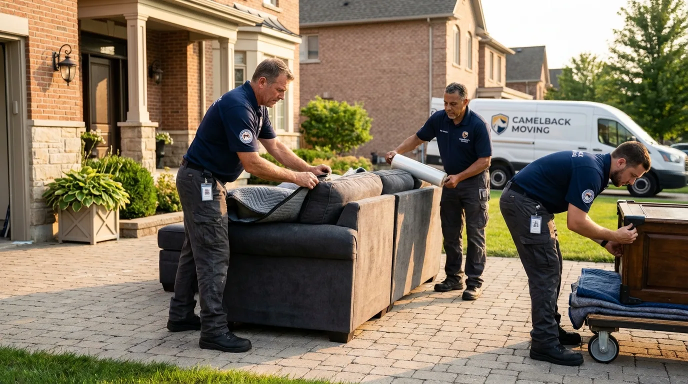 Large estate moving crew wrapping furniture in Clark, NJ